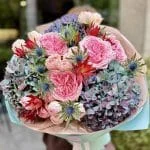 Bukiet z Hortensją i Różami Piwoniowymi - BUKIETY AUTORSKIE | Kwiaciarnia Milosc Warszawa