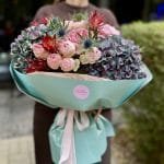 Bukiet z Hortensją i Różami Piwoniowymi - BUKIETY AUTORSKIE | Kwiaciarnia Milosc Warszawa - zdjecie 3