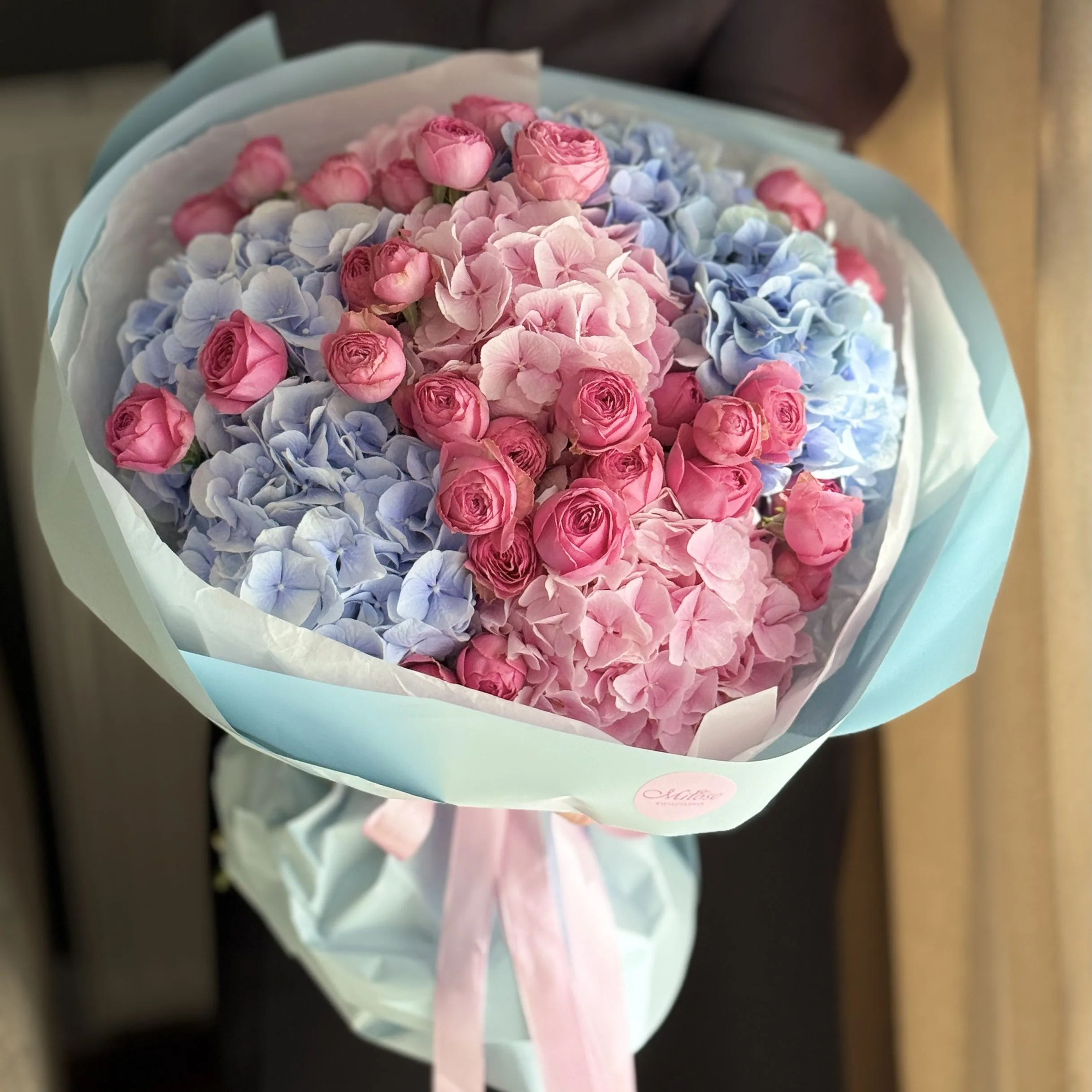 Bukiet pastelowy z hortensjami - BUKIETY AUTORSKIE | Kwiaciarnia Milosc Warszawa