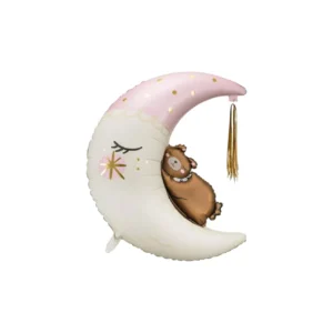 Sleepy Pink Moon Bear – balon foliowy z helem