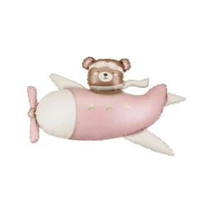 Aviator Pink Teddy Plane – balon foliowy z helem