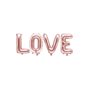 LOVE Rose Gold Letters – girlanda z balonów foliowych na powietrze