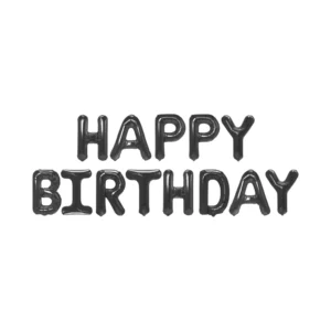 Happy Birthday Black Letters – girlanda z balonów foliowych na powietrze